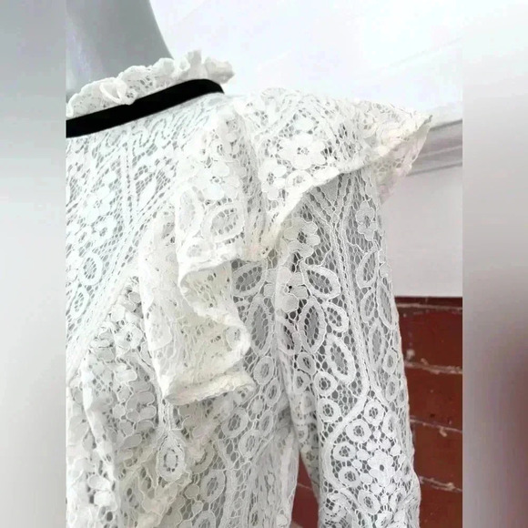 Amaryllis Lace High Neck Blouse Ruffles Long Sleeve New Romantic Sheer - Picture 6 of 15